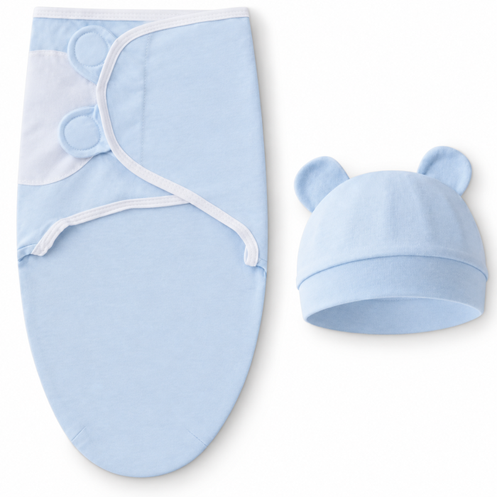 Trikotažinis vystyklas-kokonas su kepuryte Baby Blue, 48 cm||TavoSapnas