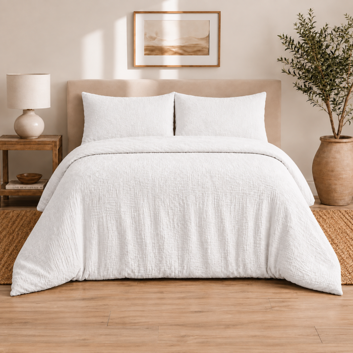 Dvipusė muslino patalynė Pure White, 200x220, 70x80 cm||TavoSapnas