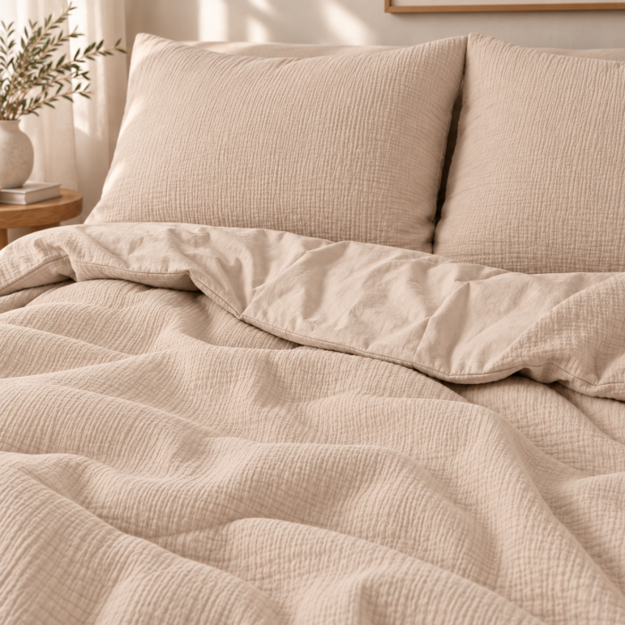 Dvipusė muslino patalynė Pure Taupe, 200x220, 70x80 cm||TavoSapnas