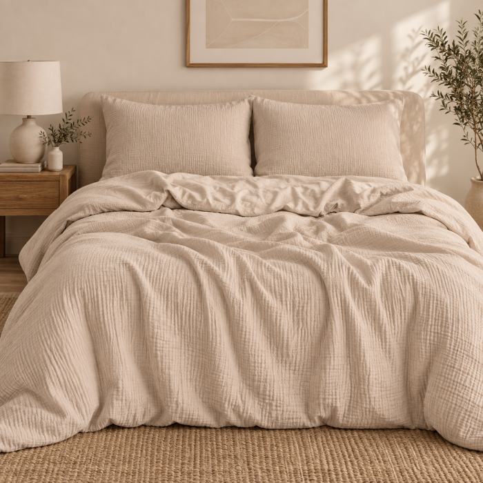 Dvipusė muslino patalynė Pure Taupe, 200x220, 70x80 cm||TavoSapnas