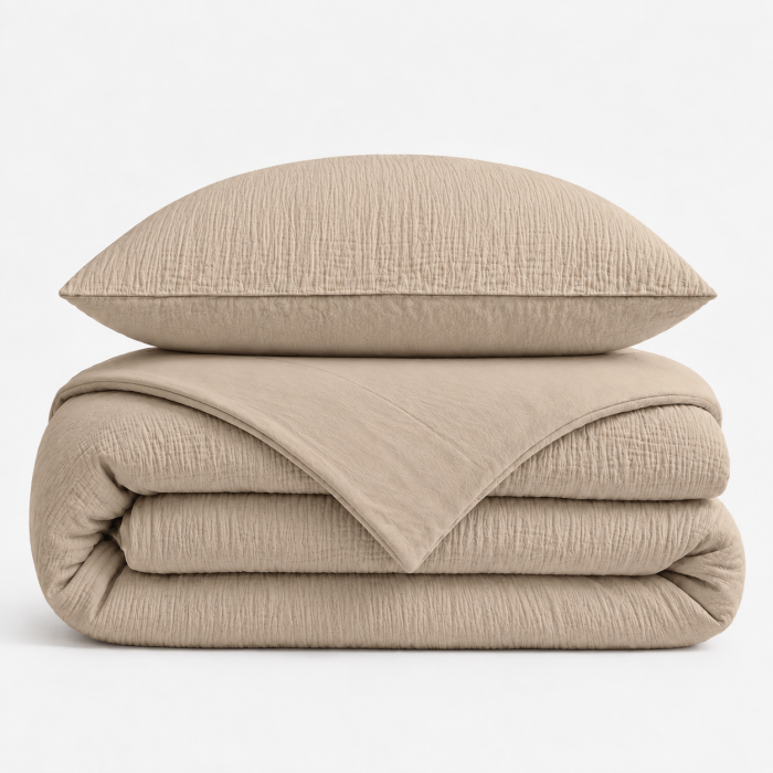 Dvipusė muslino patalynė Pure Taupe, 200x220, 70x80 cm||TavoSapnas