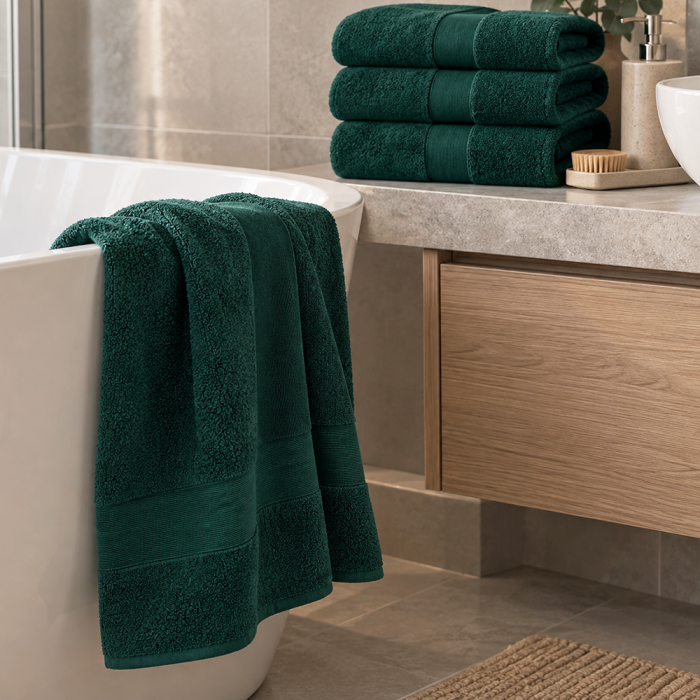 Medvilninis rankšluostis Rocco Dark Green, 70x140 cm||TavoSapnas
