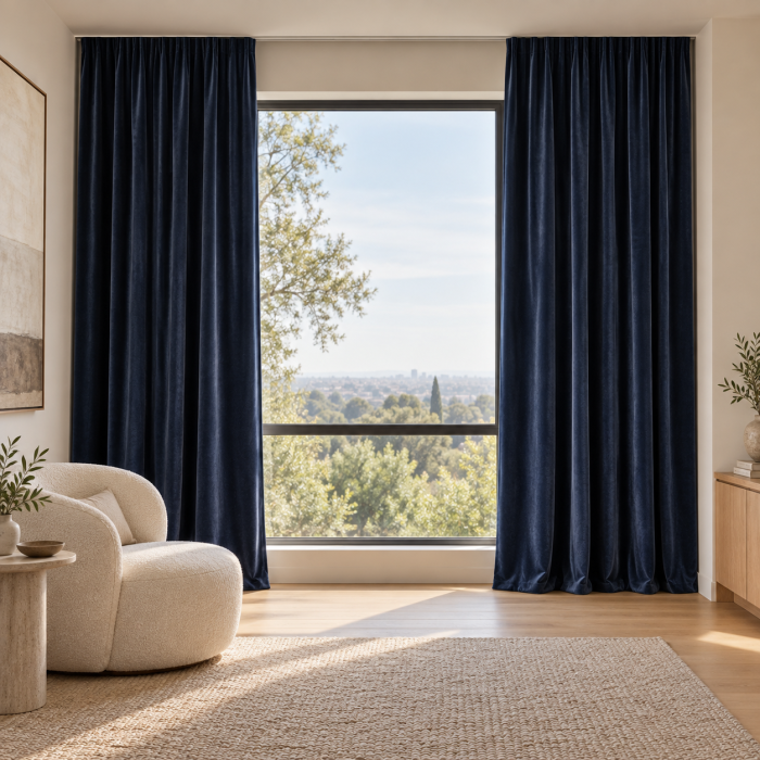 Matuojama veliūrinė užuolaida Darker Blue, aukštis 300 cm||TavoSapnas