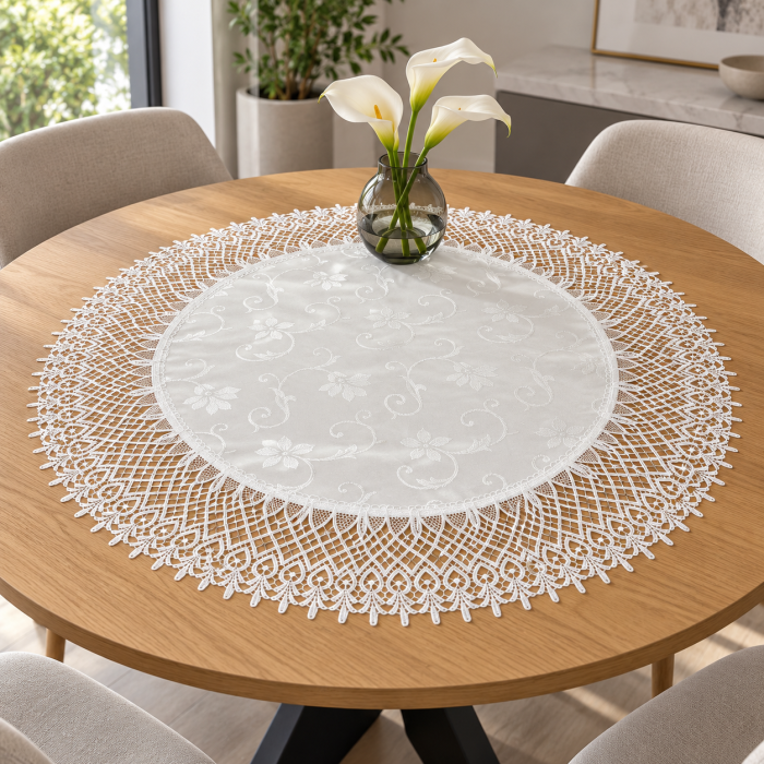 Puošni nėrinių staltiesė White Elegance, Ø 85 cm||TavoSapnas
