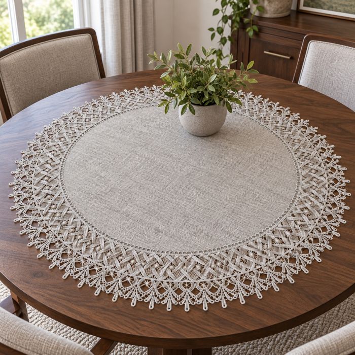 Puošni nėrinių staltiesė Grey Elegance, Ø 85 cm||TavoSapnas