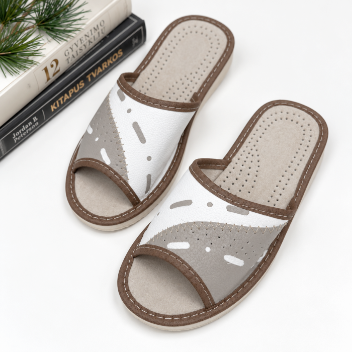 Moteriškos odinės šlepetės Beige, 38 dydis||TavoSapnas