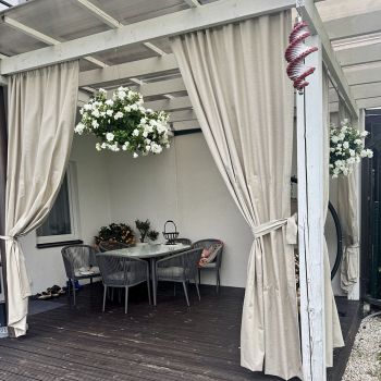 Pasiūta terasos užuolaida Linen Sand su UV apsauga + surišimas|Užuolaidos|TavoSapnas