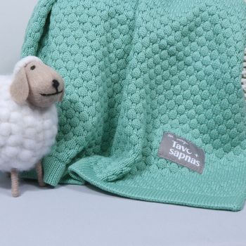 Megztas merino vilnos pledukas Mėta, 75x100 cm|Vidutinio šiltumo |TavoSapnas