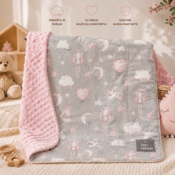 Minkštutis minky pledukas Pink Night, 70x100 cm|Vidutinio šiltumo |TavoSapnas