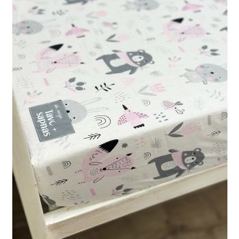 Drobinė paklodė su guma Rožinis miškelis, 90x200 cm|Patalynė|TavoSapnas