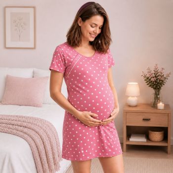 Medvilniniai naktiniai maitinančiai Pink Dots, L|Būsimai mamai|TavoSapnas