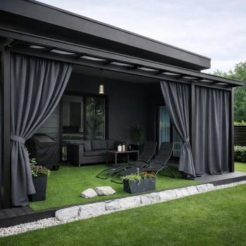 Pasiūta terasos užuolaida + surišimas, Tamsi pilka|Užuolaidos|TavoSapnas