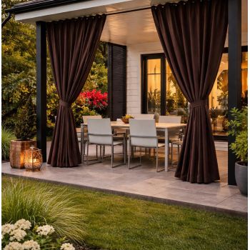 Pasiūta terasos užuolaida + surišimas, Tamsi ruda|Užuolaidos|TavoSapnas