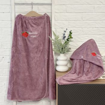 Pirties rankšluosčio ir turbano komplektas Ash Lilac, 80x140 cm|Prekės namams|TavoSapnas