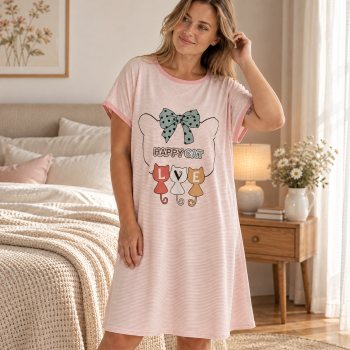 Plius dydžio medvilniniai naktiniai Pink Cat|Naktiniai ir pižamos|TavoSapnas