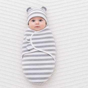 Trikotažinis vystyklas-kokonas su kepuryte Grey Stripes, 48 cm|Kūdikio miegas ir priežiūra|TavoSapnas