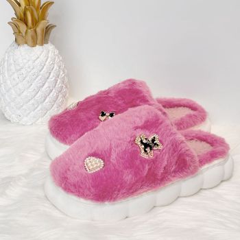 Moteriškos šlepetės su kailiuku Rose Fluffy, 39-40 dydis|Prekės namams|TavoSapnas