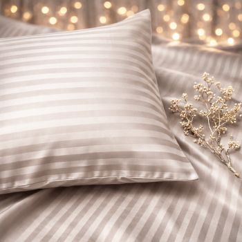 Juostuoto satino pagalvės užvalkalas su užtrauktuku Taupe, 50x70 cm|50x70cm|TavoSapnas