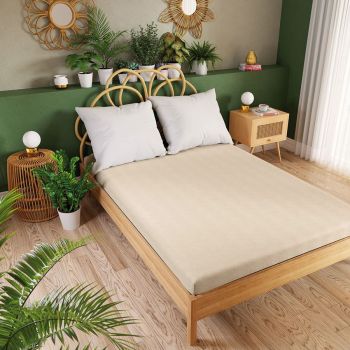 Trikotažinė paklodė su guma Premium, šviesi kreminė, 90x200 cm|Patalynė|TavoSapnas