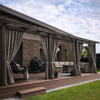 Pasiūta terasos užuolaida + surišimas, Pilkai ruda|Užuolaidos|TavoSapnas