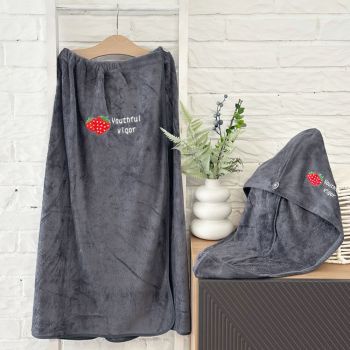 Pirties rankšluosčio ir turbano komplektas Dark Grey, 80x140 cm|Prekės namams|TavoSapnas