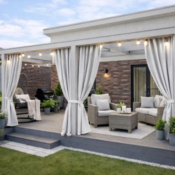 Pasiūta terasos užuolaida + surišimas, Pilkšva|Užuolaidos|TavoSapnas