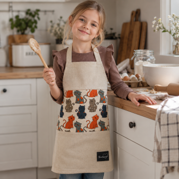 Lininė vaikiška prijuostė Katinai, 6-9 m.|Namų tekstilė|TavoSapnas