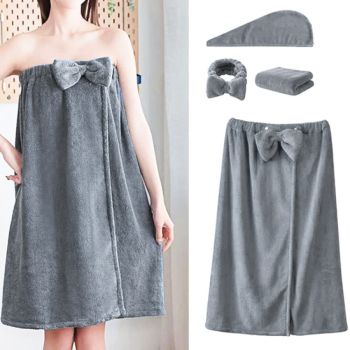 4 dalių pirties rankšluosčio ir turbano komplektas DARK GREY|Prekės namams|TavoSapnas