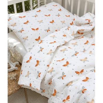 Muslino (double gauze) patalynės komplektas Drugeliai, 90x120, 40x60 cm|90x120 cm |TavoSapnas